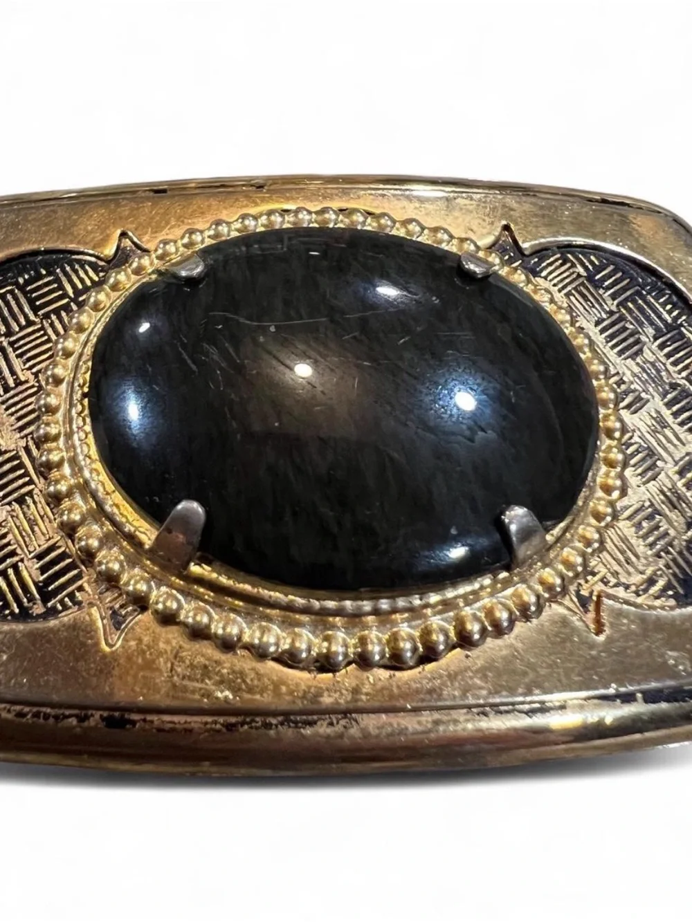 Gold-Tone Belt Buckle with Black Oval Stone